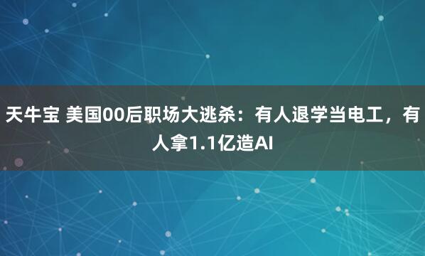 天牛宝 美国00后职场大逃杀：有人退学当电工，有人拿1.1亿造AI